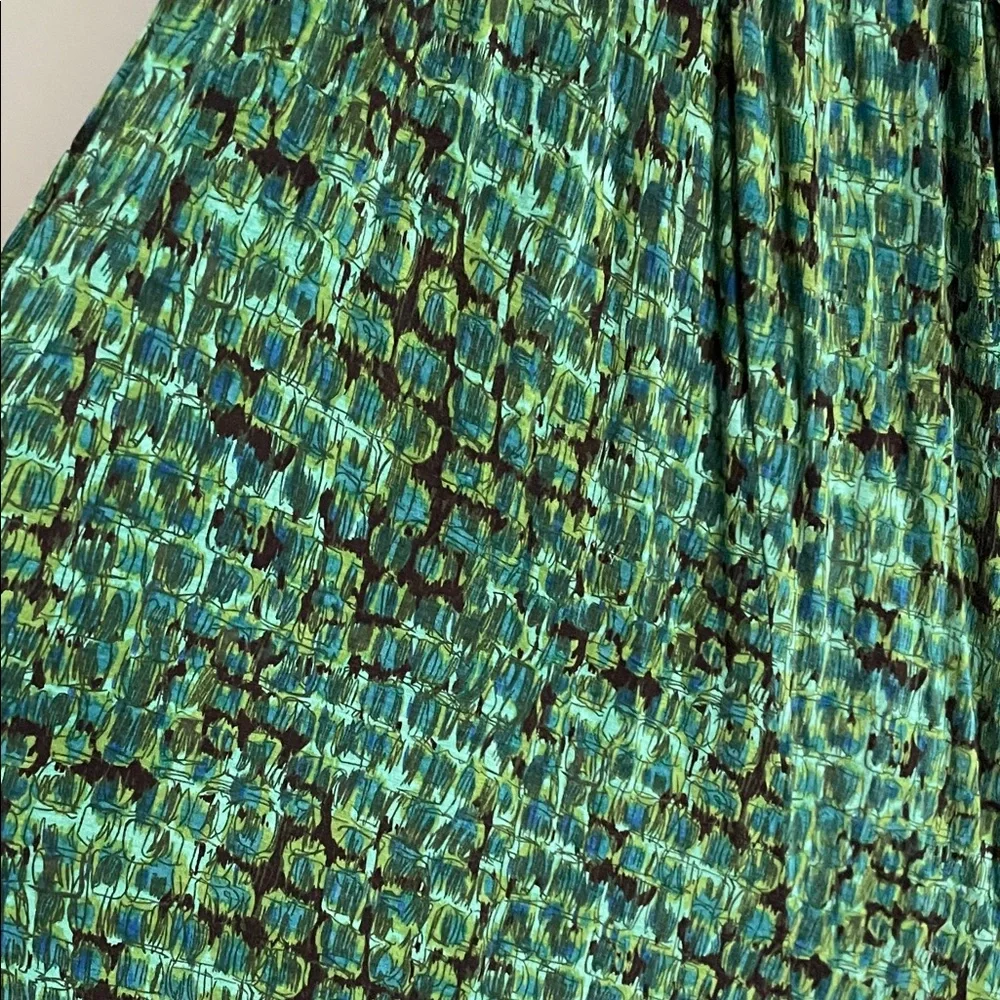 Plenty by Tracy Reese Green Patterned Midi Dress with Black Ruched Waist - Picture 7 of 7